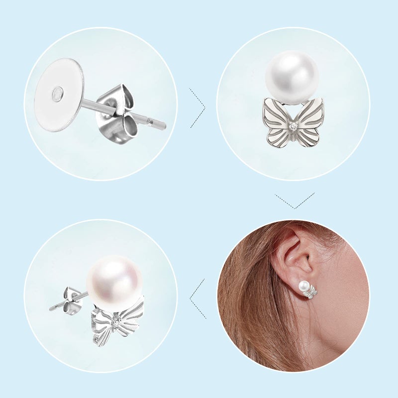 Newless 100 Pieces Stainless Steel Earrings Posts Flat Pad,100 Pieces Butterfly Earring Backs,100 Pieces Bullet Earring Backs,Total 300 Pieces (6mm) - Image 5